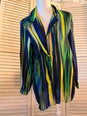 Natori Green & Blue Abstract Stripe silky feeling pj set